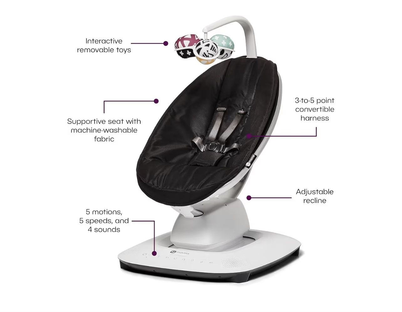 Multi-Motion Baby Swing, Bluetooth Enabled with 5 Unique Motions, Black
