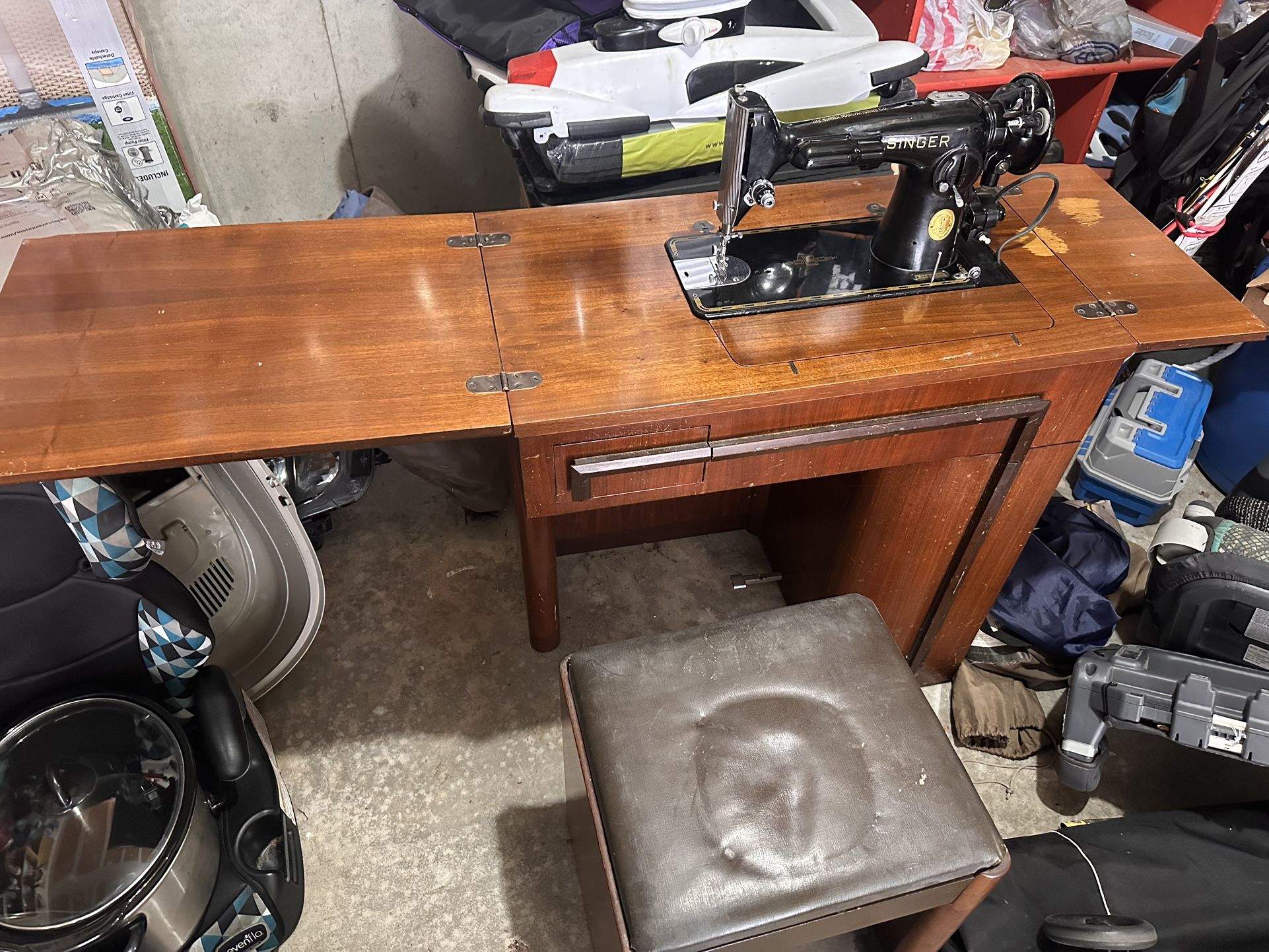 1954 Singer Machine with Stool and Desk