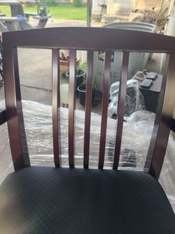 Mahogany Brown Finish Leg Chair With Upholstered Black Fabric Seat set of 2

