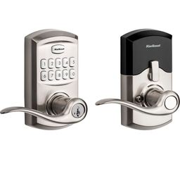 Kwikset SmartCode 917 Traditional Electronic Deadbolt with Tustin Handle Satin Nickel, Keypad Keyless Entry, with Tustin Door Handle and SmartKey Secu