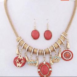 Floral Flower Orange Peach Jewelry Set