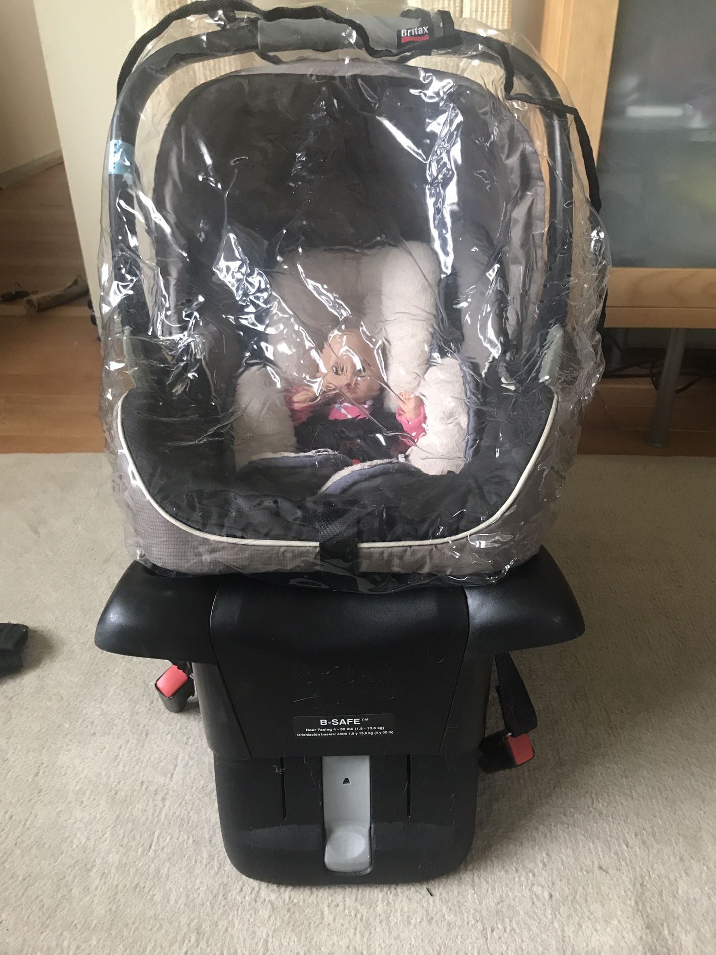 Britax infant car seat insert, rain cover, and mirror