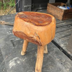 Rare Antique Vintage Burlwood Live Edge Stool 