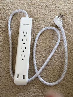 Philips Premium Power Strip with 2 USB Ports & 4ft Braided Cord (Flat Plug)