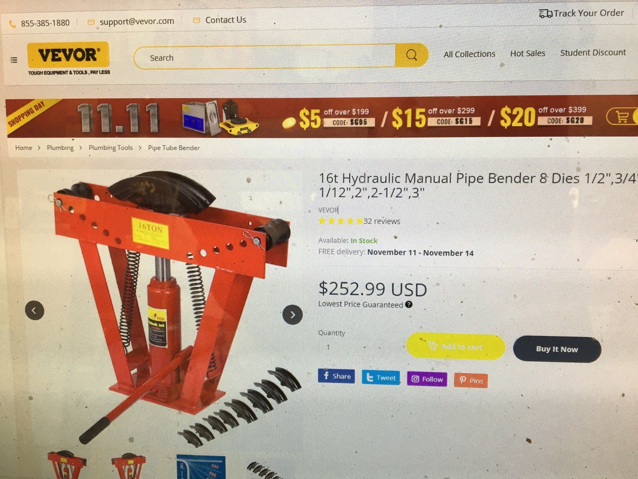 New Manual Pipe Bender 16 Ton Great For Work Or A Shop