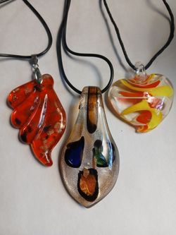 New 3 Murano lampwork glass pendants necklaces