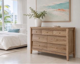 7 Drawer Farmhouse Dresser 47" Chest Storage Organizer TV Stand for Bedroom, oak M-20