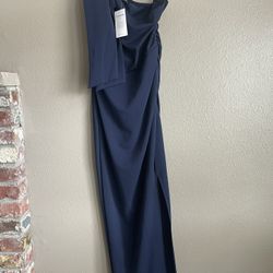 NEW WITH TAGS!  One Shoulder Navy Formal Gown