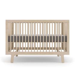Oeuf Sparrow Convertible Crib Set – Natural Birch with White Toddler Rail, Mattress & Memory Foam Topper