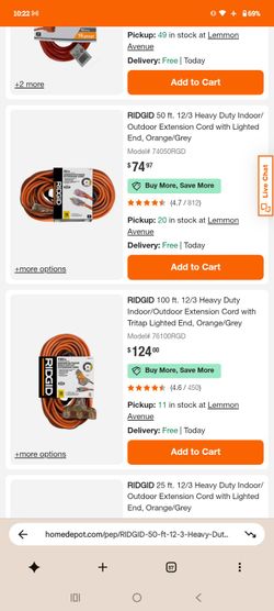Origin 12 gauge 100-ft and 50 foot heavy duty construction extension cords