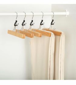 5 piece Sturdy Wooden Pants Hangers for Closet Organization, Natural,