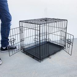 New $30 Folding 24” Dog Cage 2-Door Folding Pet Crate Kennel w/ Tray 24”x17”x19” 