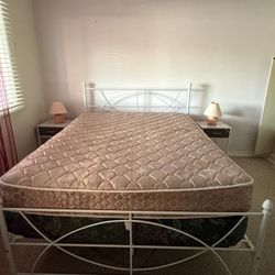 White Queen Size Bed, Dresser And End Tables 