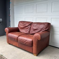 Contemporary Rustic Chestnut Brown Leather Loveseat •FREE DELIVERY•