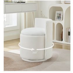 Velvet Vanity Chair with Storage, 360° Swivel Makeup Chair with Wave Back, No Assembly Small Accent Stool for , Living Room, White(AP25)
