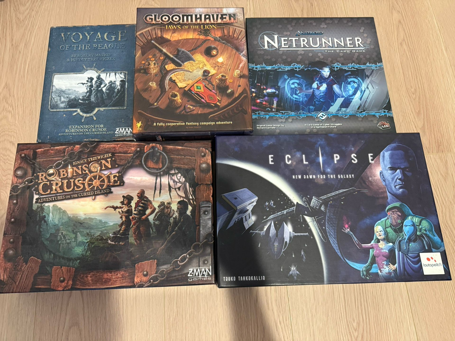Boardgames - gloomhaven jaws of lion, eclipse, netrunner