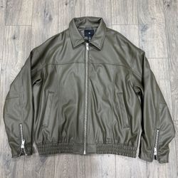 H&M Olive Green Leather Bomber Jacket Size M - Fits like a large 