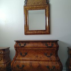  Antique Italian Bombe Bedroom Set, Dresser 2 Nightstands And Mirror 