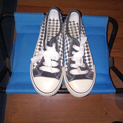 black & white checkerboard pattern tennis shoes