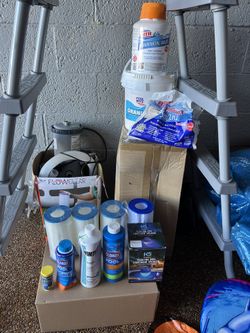 17ft Intex Pool W/ Ladder, Cover, Skimmer, Supplies (can Be Sold Separately)