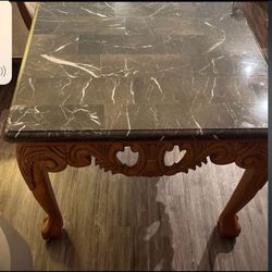 Marble And Wood Side Table 