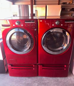 Red LG Washer And Electric Dryer Matching Set