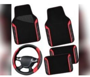 CAR PASS Leather Steering Wheel Cover and Waterproof Car Floor Mats