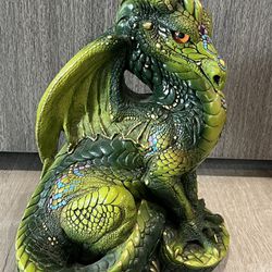 Vintage Windstone Editions Male Green And Gold Dragon Statue, Peña ‘86
