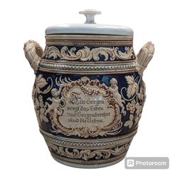 Antique 1900's German Ceramic Vine Cherub Container Decor Rumtopf Punch Bowl Pot