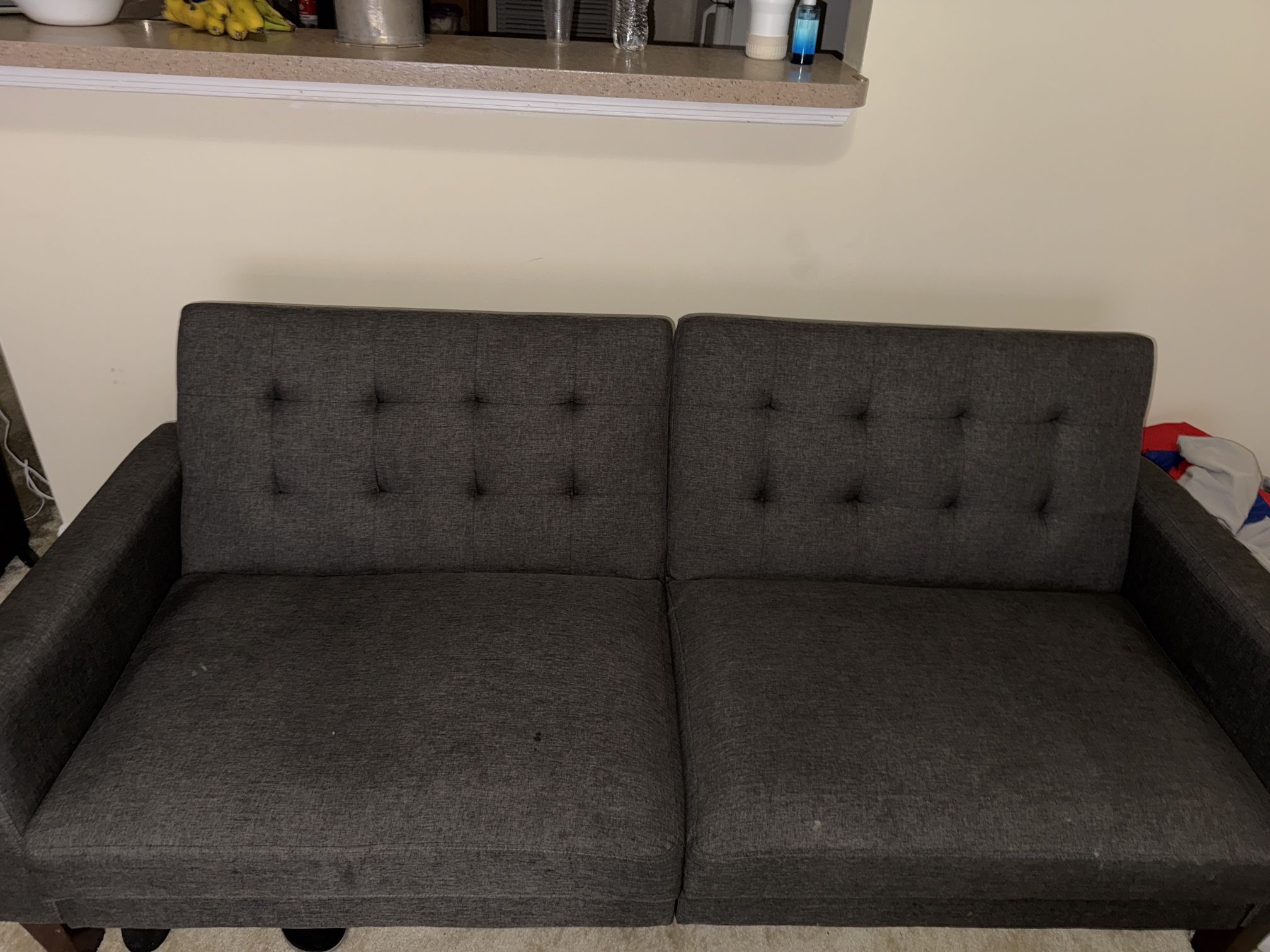 Better Homes & Gardens Porter Fabric Tufted Futon, Gray Linen
