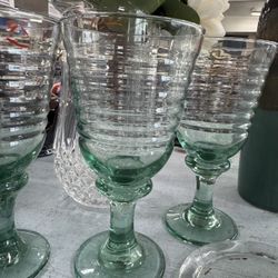 SPOOL STEM SPANISH GREEN GOBLETS