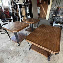 Three Piece Wooden Coffee Table Set 