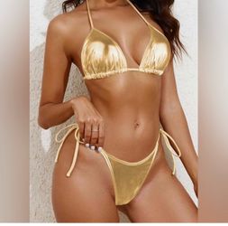 METALLIC 2 PIECE BIKINI GOLD Size M