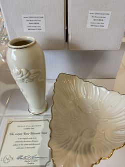 LENOX: 3 Rose Blossom Bud Vases & Bowl