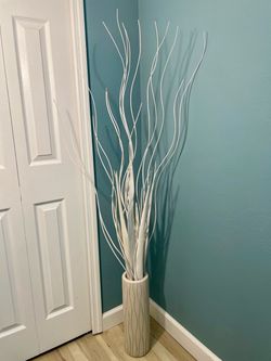 Tall White Decorative Vase with Branches