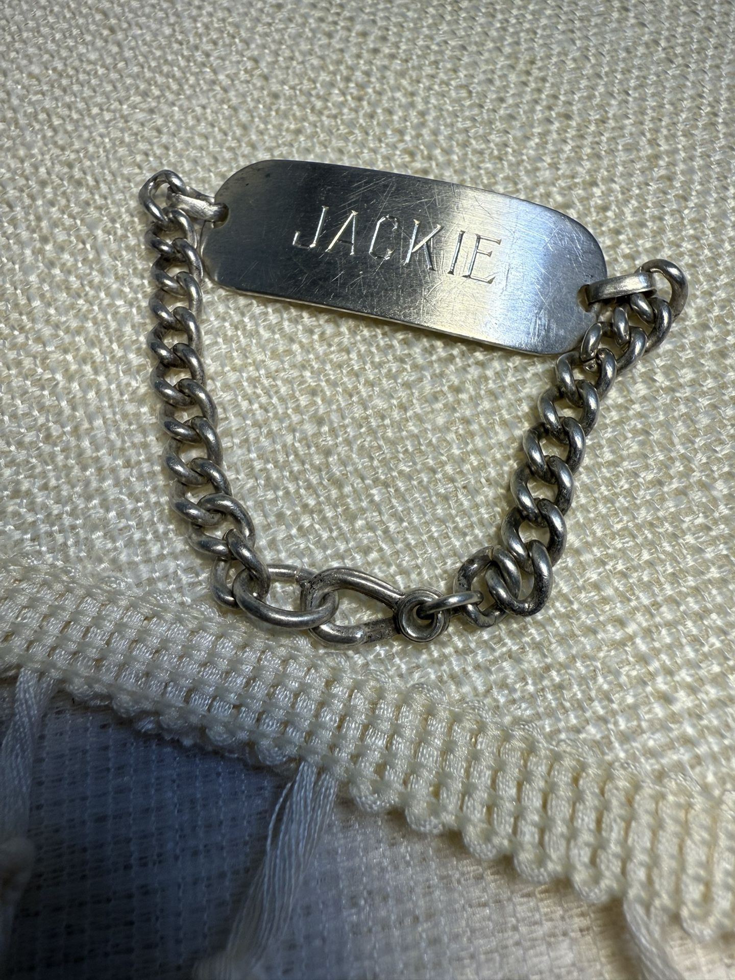 Vintage Sterling Silver ID Bracelet JACKIE 6β 12.8g Engraved 925 STERLING