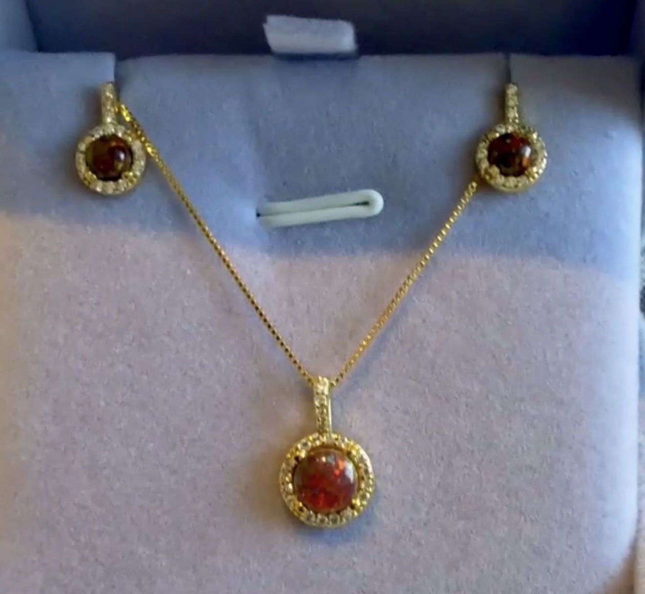 Solid Sterling Silver Opal Earrings And Pendant Set