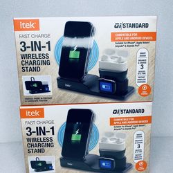 Here We Go! Lot Of 2 - New Itek 3-in-1 Qi Wireless Charging Stand, USB-C Cable, Black