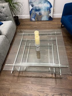 Square Glass Top Coffee Table with Chrome Base