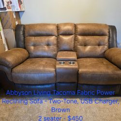 Abbyson Living Tacoma Fabric Power Reclining Sofa - Two Seater