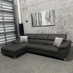 Gray Leather Modern Sectional 