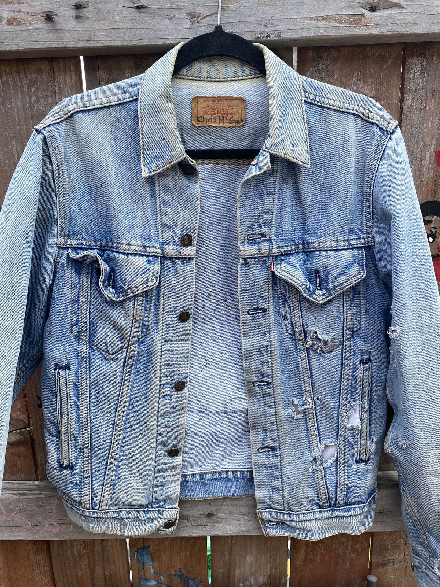Vintage Heavily Distressed Vintage Denim Jacket $100