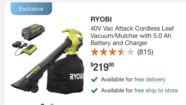 Ryobi Vac Attack Leaf Vacuum And Mulcher With Battery