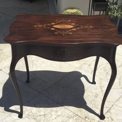 REDUCED PRICE - Solid Rosewood Accent Table with Inlay Design . Size = 32”H X 28”L X 24”W , Was $125.00