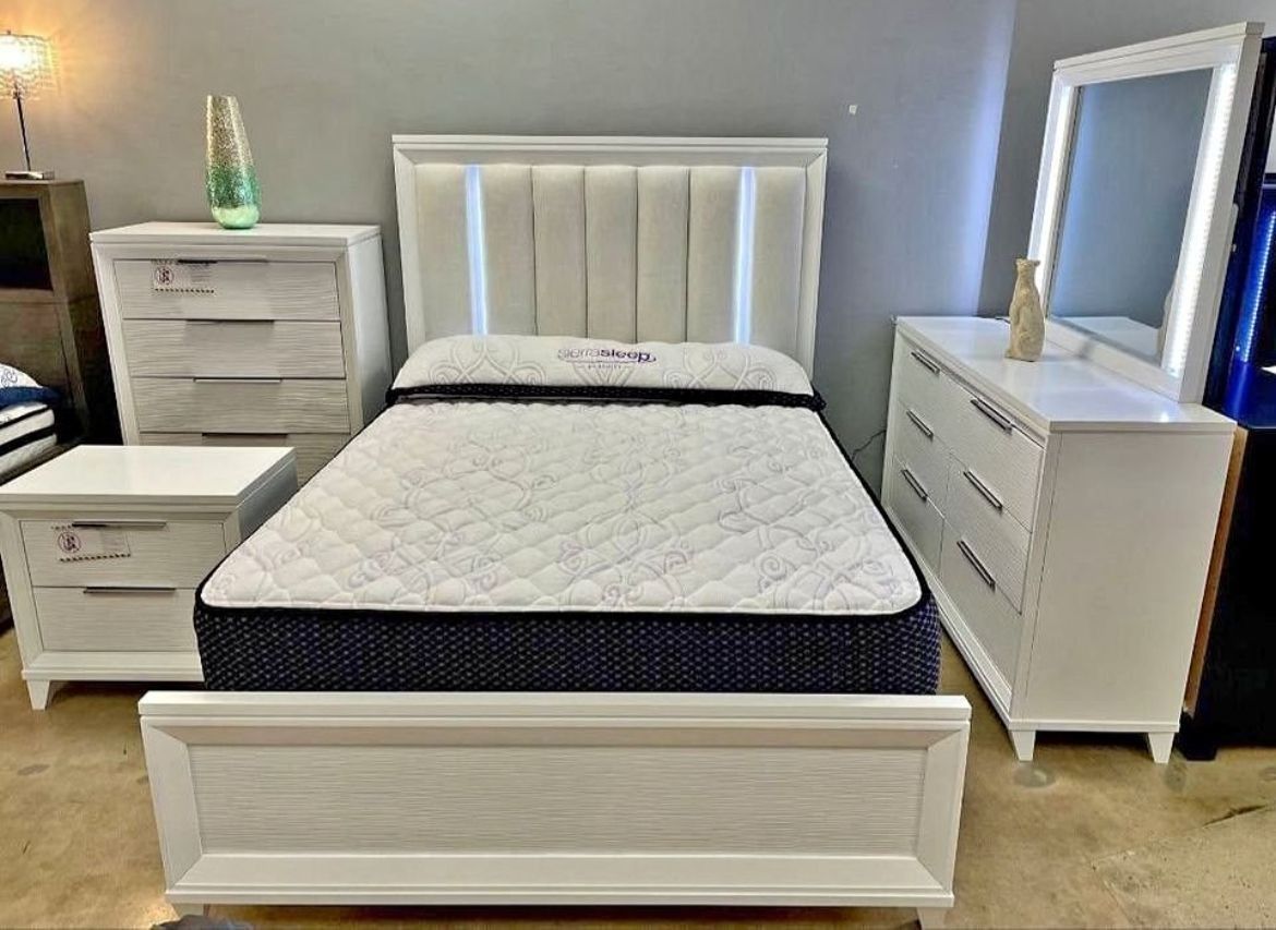 5-piece bedroom set, no mattress. New in box.