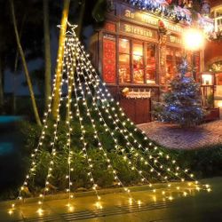 Warm White Christmas Decorations 14" Iron Star String Light 320 LED Christmas Tree Topper Fairy Lights for Outdoor Indoor Patio Yard Xmas 10.4  Ft