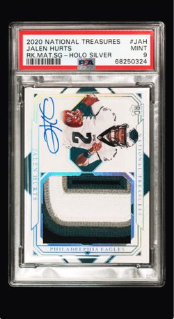 2020 national treasures jalen hurts rookie patch auto /25