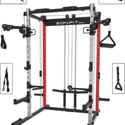 Squat Rack Power Cage With Cable Crossover