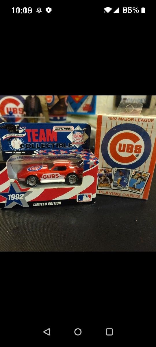 MLB, VINTAGE/RARE (1992) CHICAGO CUBS: New, 2X,  Matchbox Team Collectible, Die-cast, Chevy Corvette & (1992) "Deck Of Cards of Players" (new never us