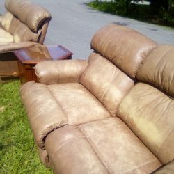 Tan Leather Leather All Reclining Couch